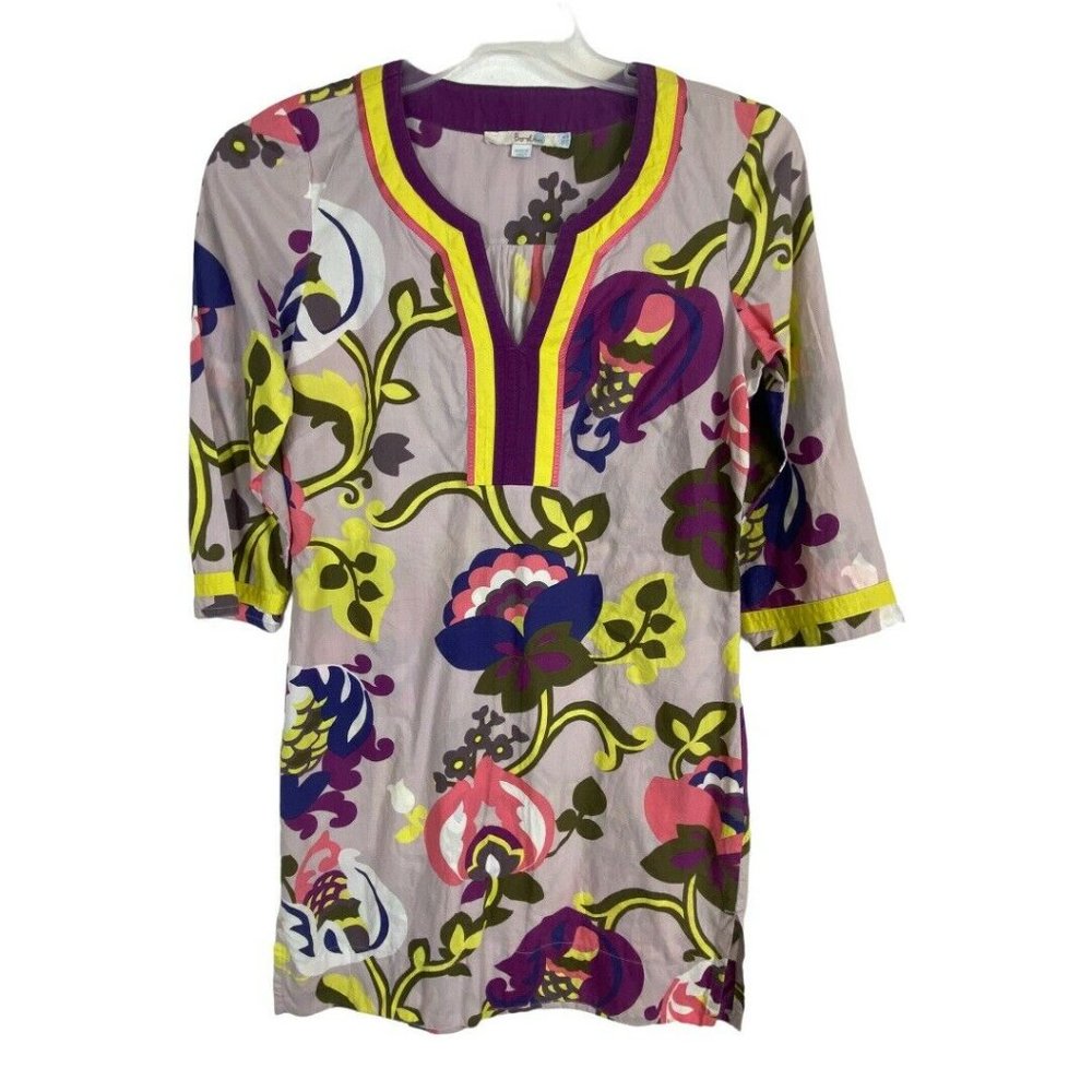 Boden Womens Dress Size 4 Purple Floral Slit Knee Length Short Sleeve V Neck